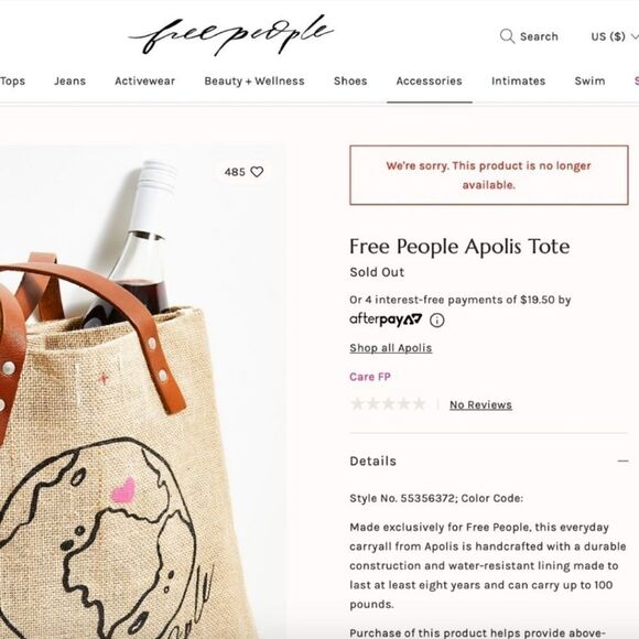 Free People Apolis Burlap Wine Tote Bag - Picture 3 of 15